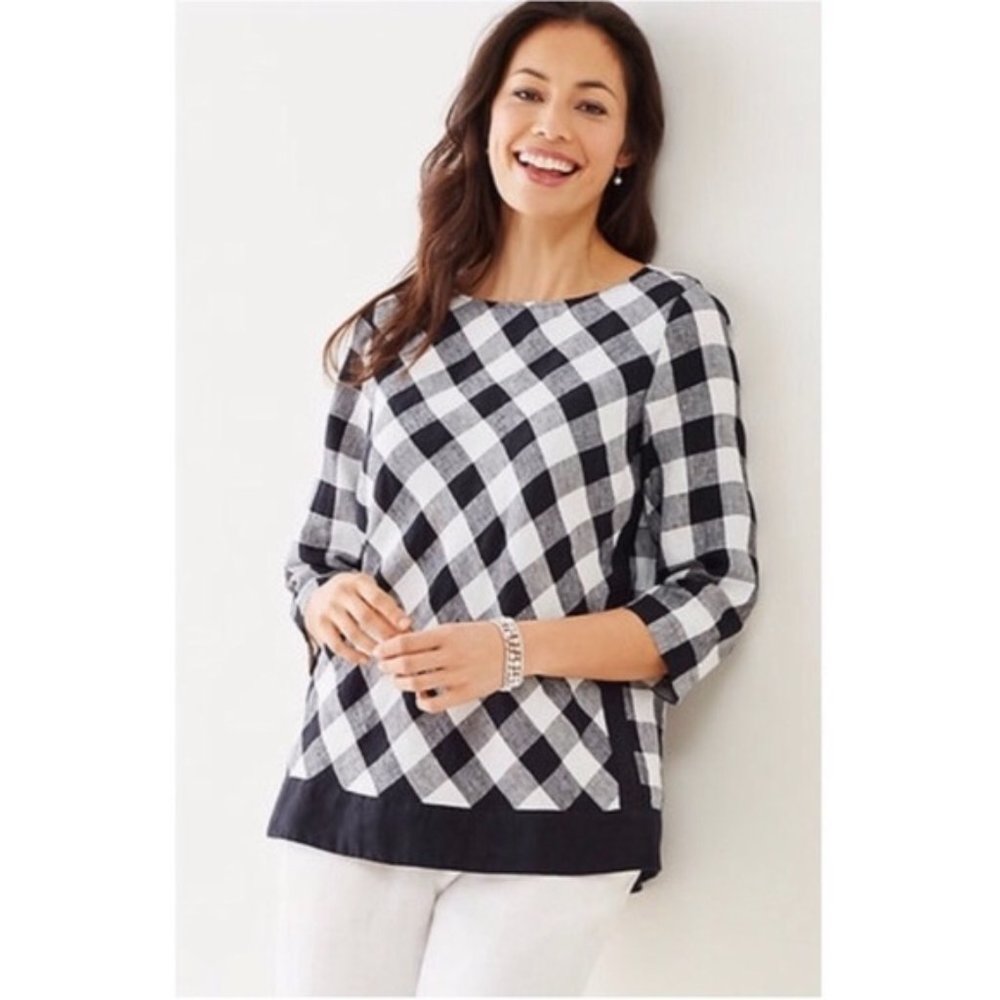 J. Jill  Linen Check Buffalo Plaid Gingham Top L